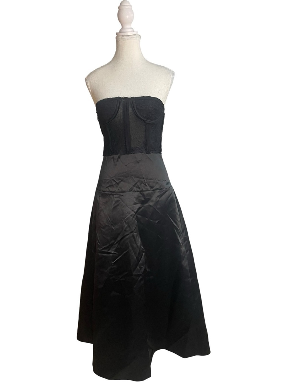 Zara Studio Satin Lace Bustier Midi Dress Black